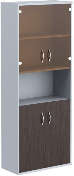 Шкаф комбинированный малыми стеклянными и глухими дверьми СТ-1.4 Венге Магия/Металлик 770*365*1975 в Москве 